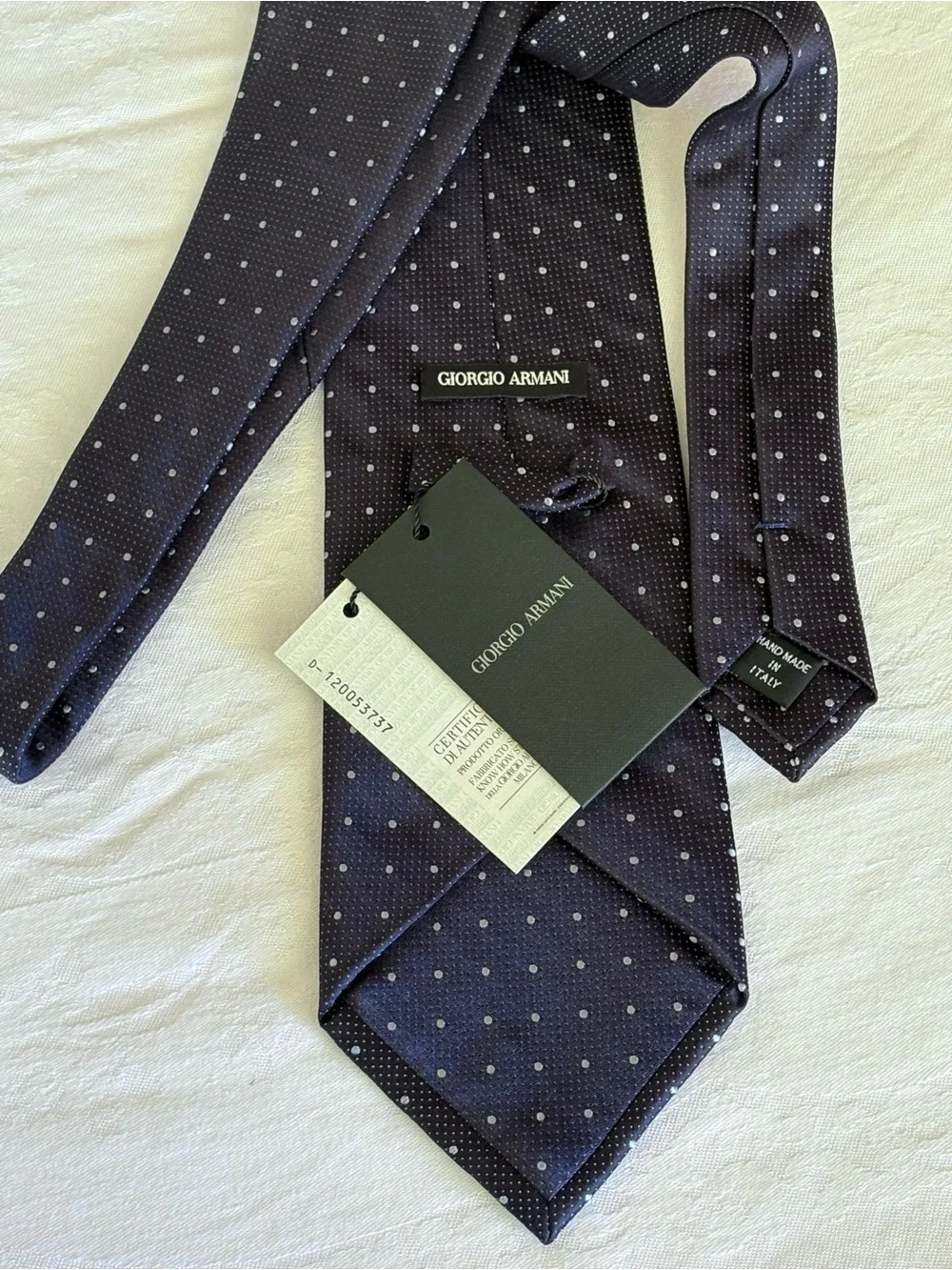 Vintage Giorgio Armani Black Label Silk Tie Night Blue Micro Dots Geometric NWT